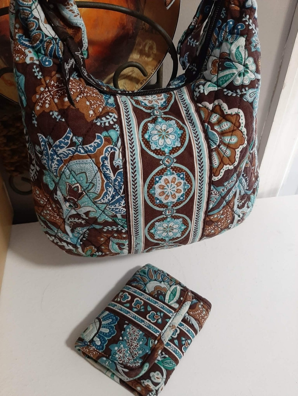 VERA BRADLEY Java Blue "Olivia" Sm Hobo Bag & Wallet 2 Pc Set - Picture 5 of 13